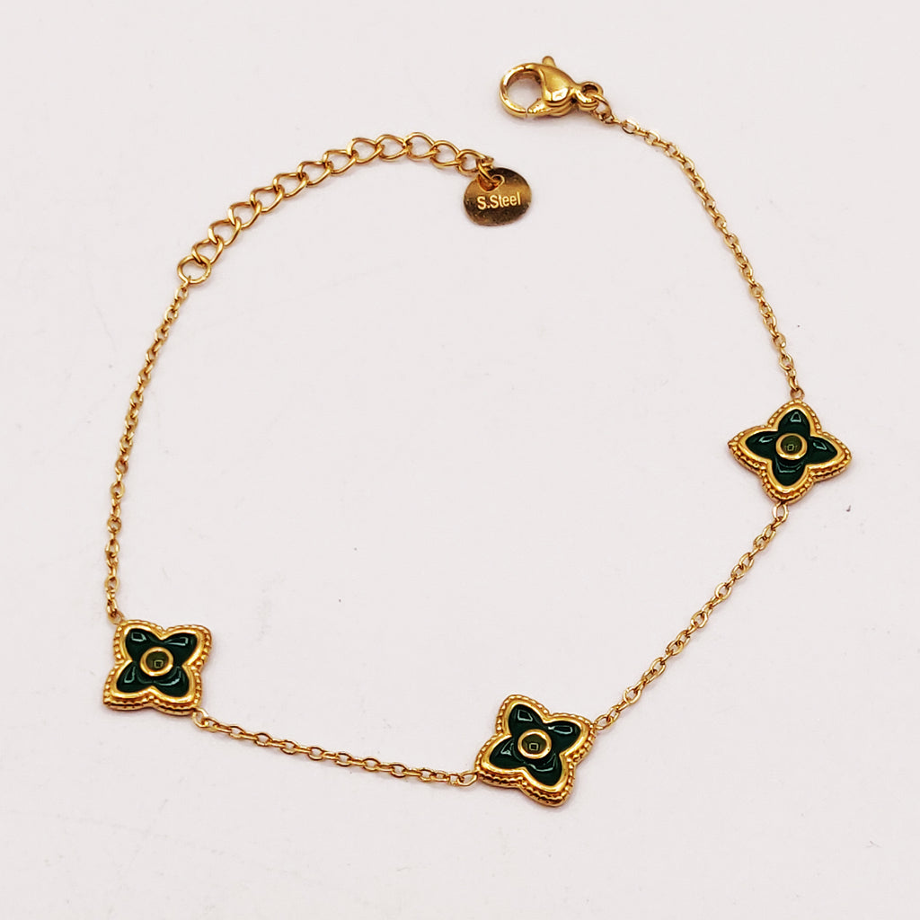 Bracelet Multi Trèfles Verts Tour Doré Luxe
