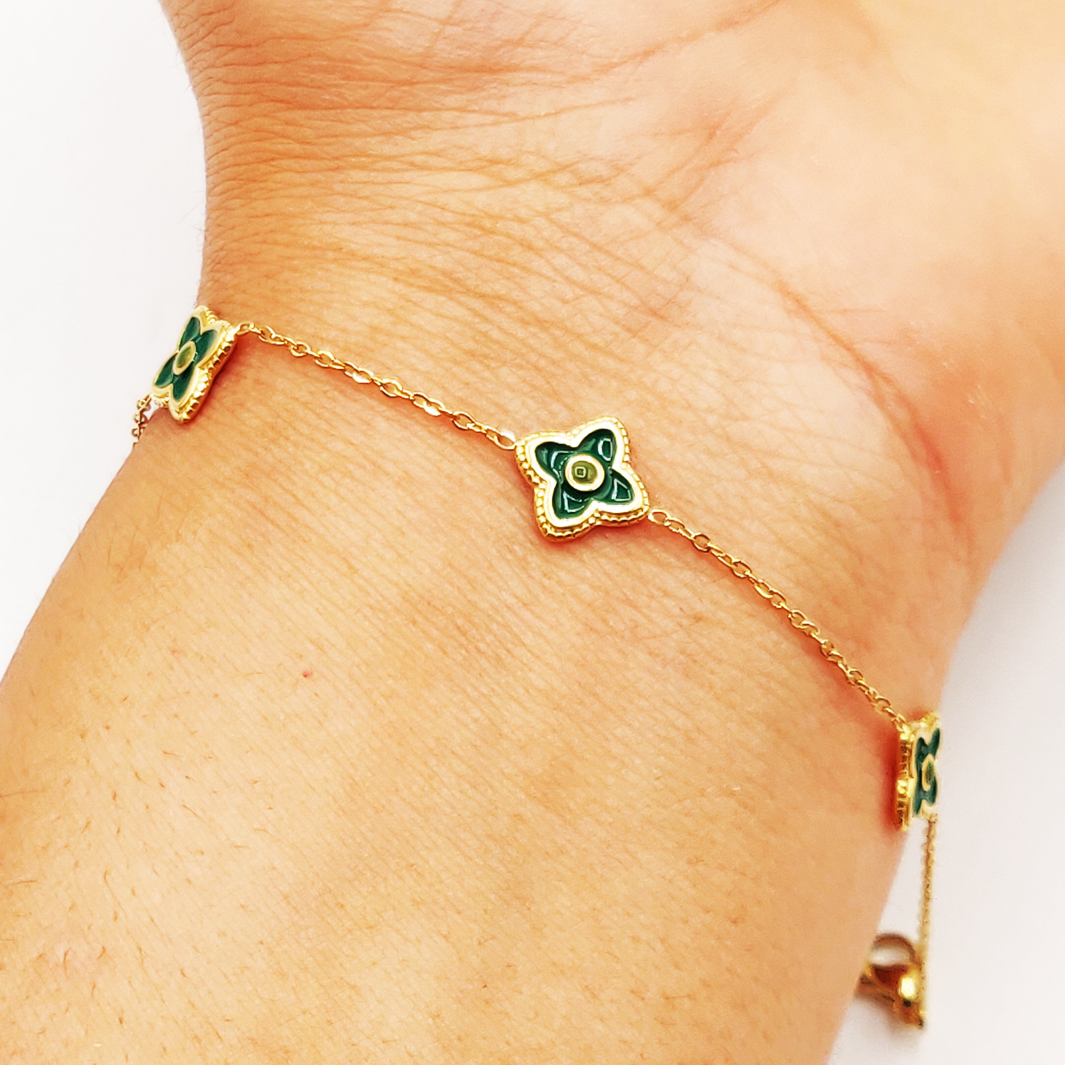 Bracelet Multi Trèfles Verts Tour Doré Luxe