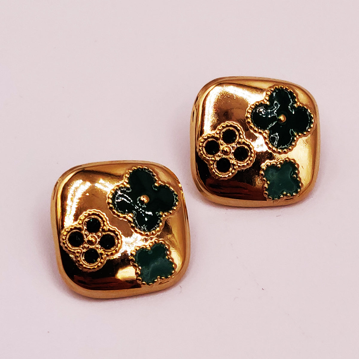 Boucles d'oreilles Multi Trèfles Verts Tour Doré Luxe