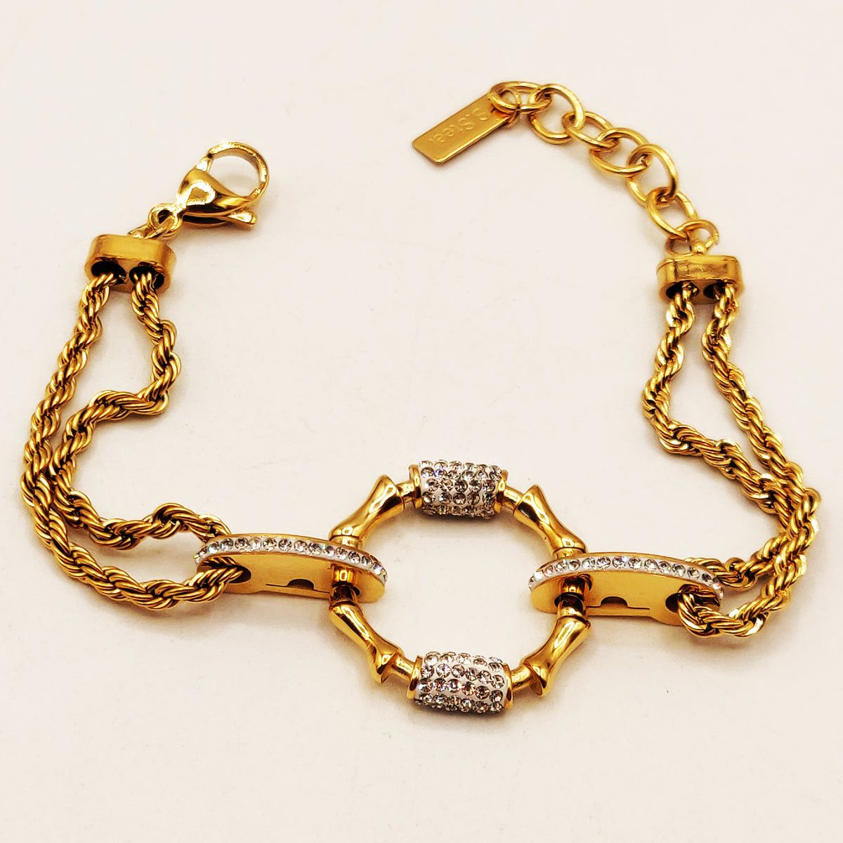 Bracelet Torsade Multi Lignes Cercle Os Cristaux Luxe