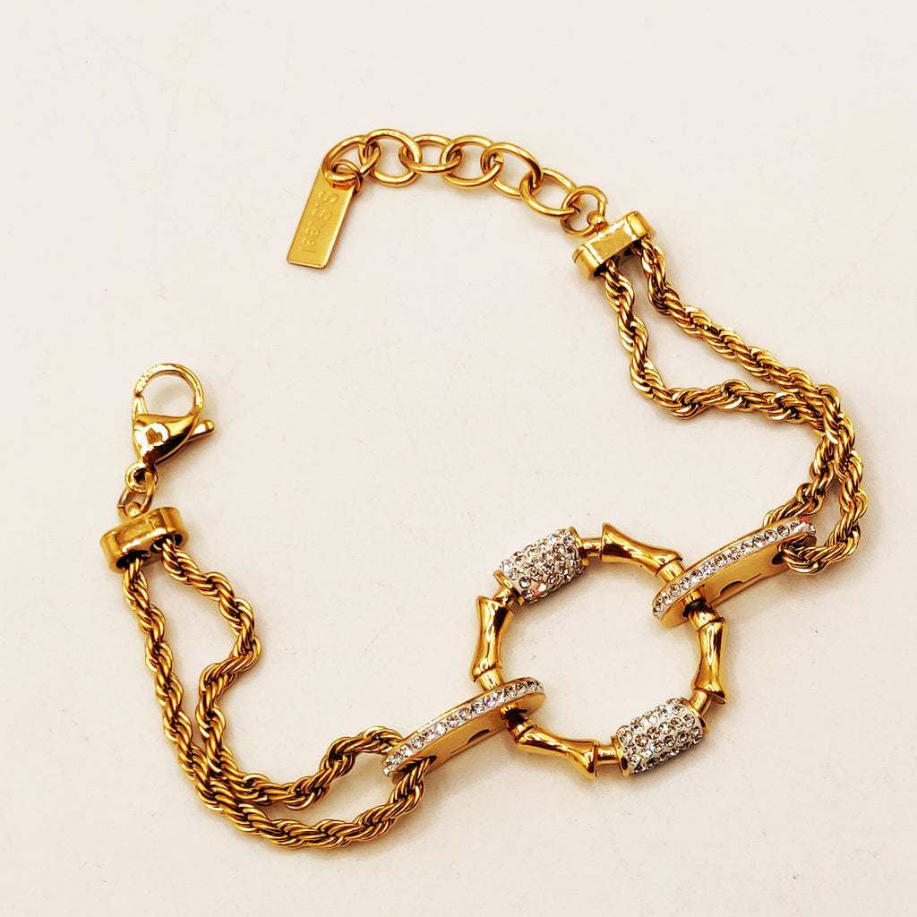 Bracelet Torsade Multi Lignes Cercle Os Cristaux Luxe