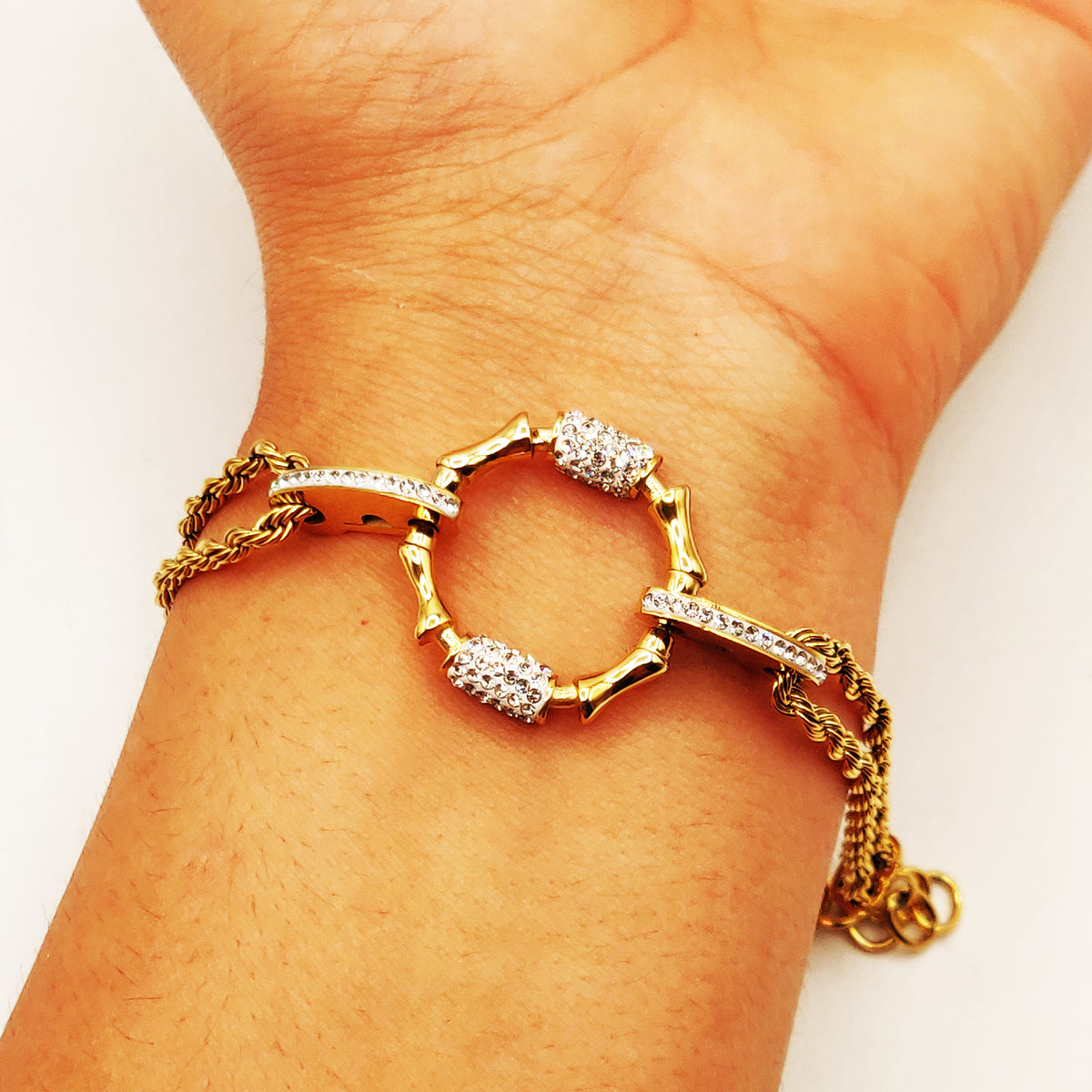 Bracelet Torsade Multi Lignes Cercle Os Cristaux Luxe