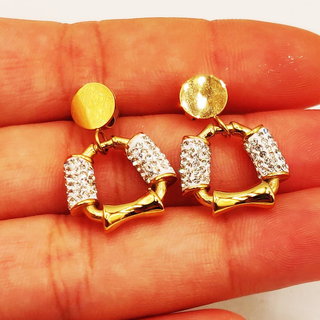 Boucles d'oreilles Torsade Multi Lignes Cercle Os Cristaux Luxe