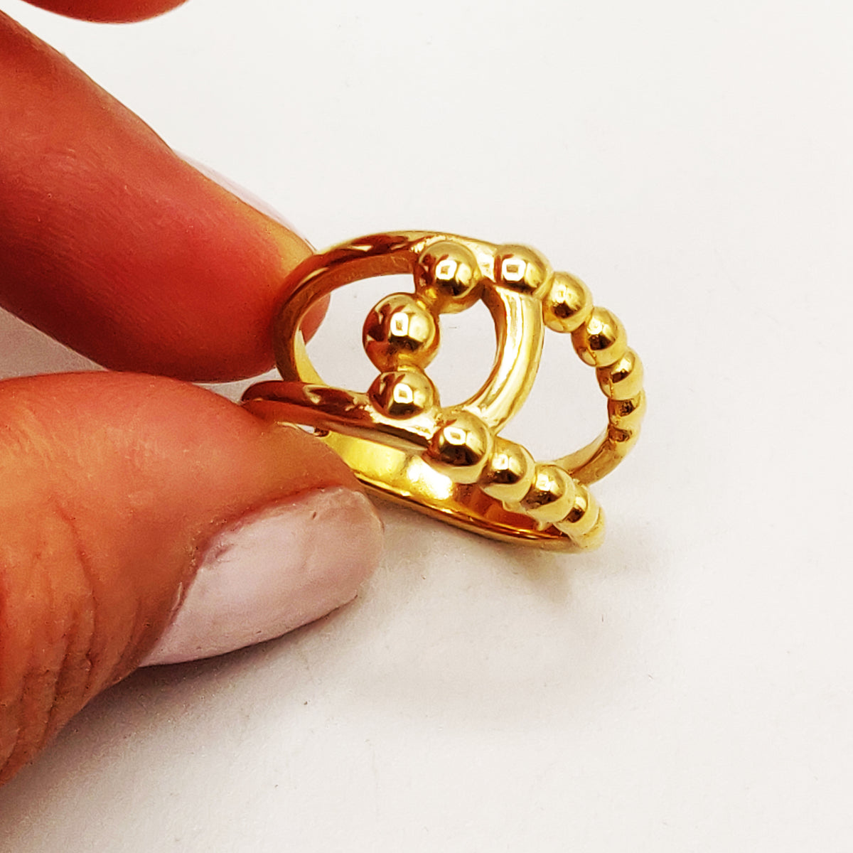 Bague Boucle Multi Perles d'imitation Dorées