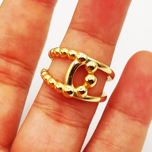 Bague Boucle Multi Perles d'imitation Dorées