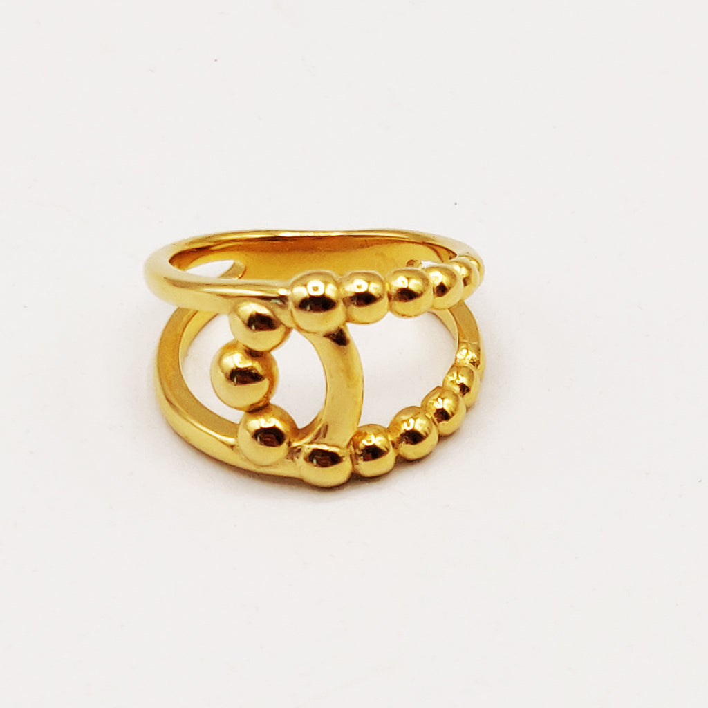 Bague Boucle Multi Perles d'imitation Dorées