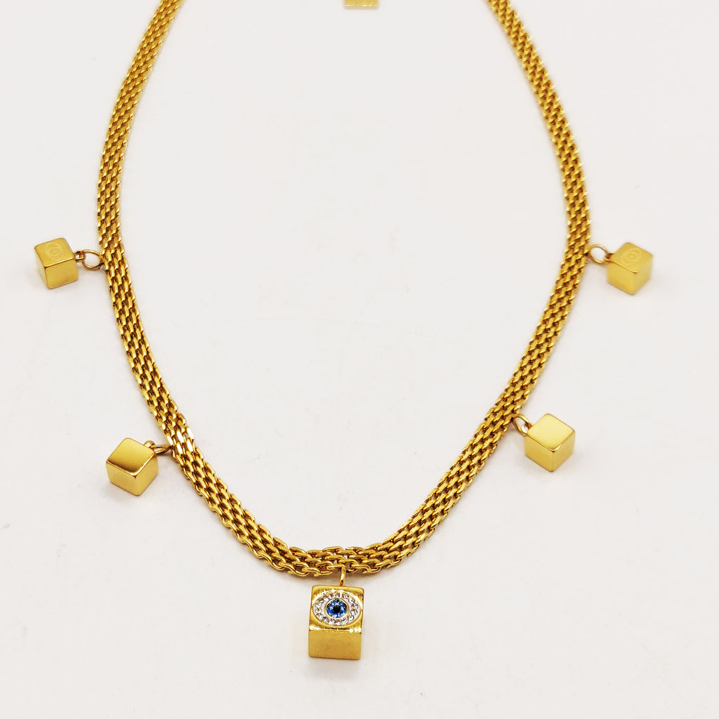 Collier Maille Multi Cubes Oeil Bleu Luxe