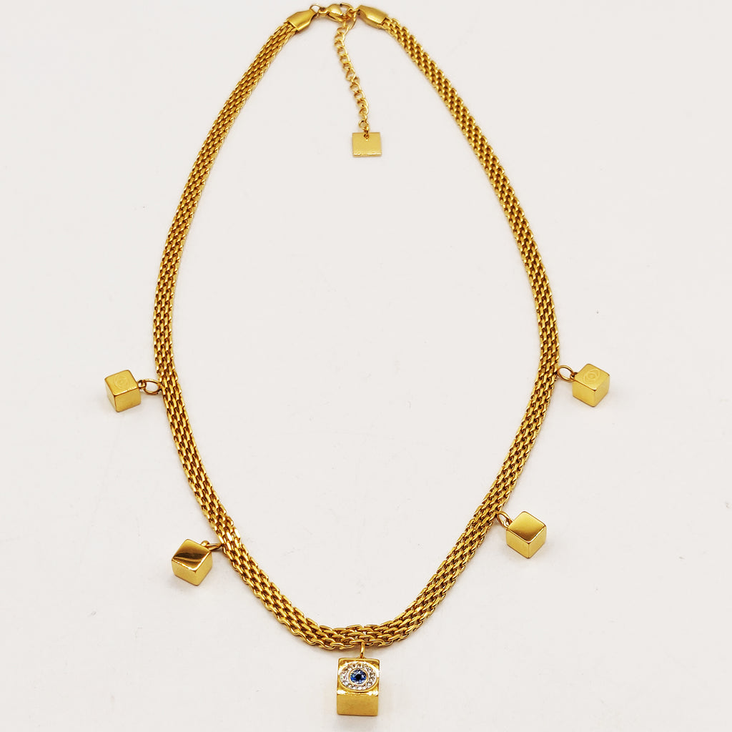 Collier Maille Multi Cubes Oeil Bleu Luxe