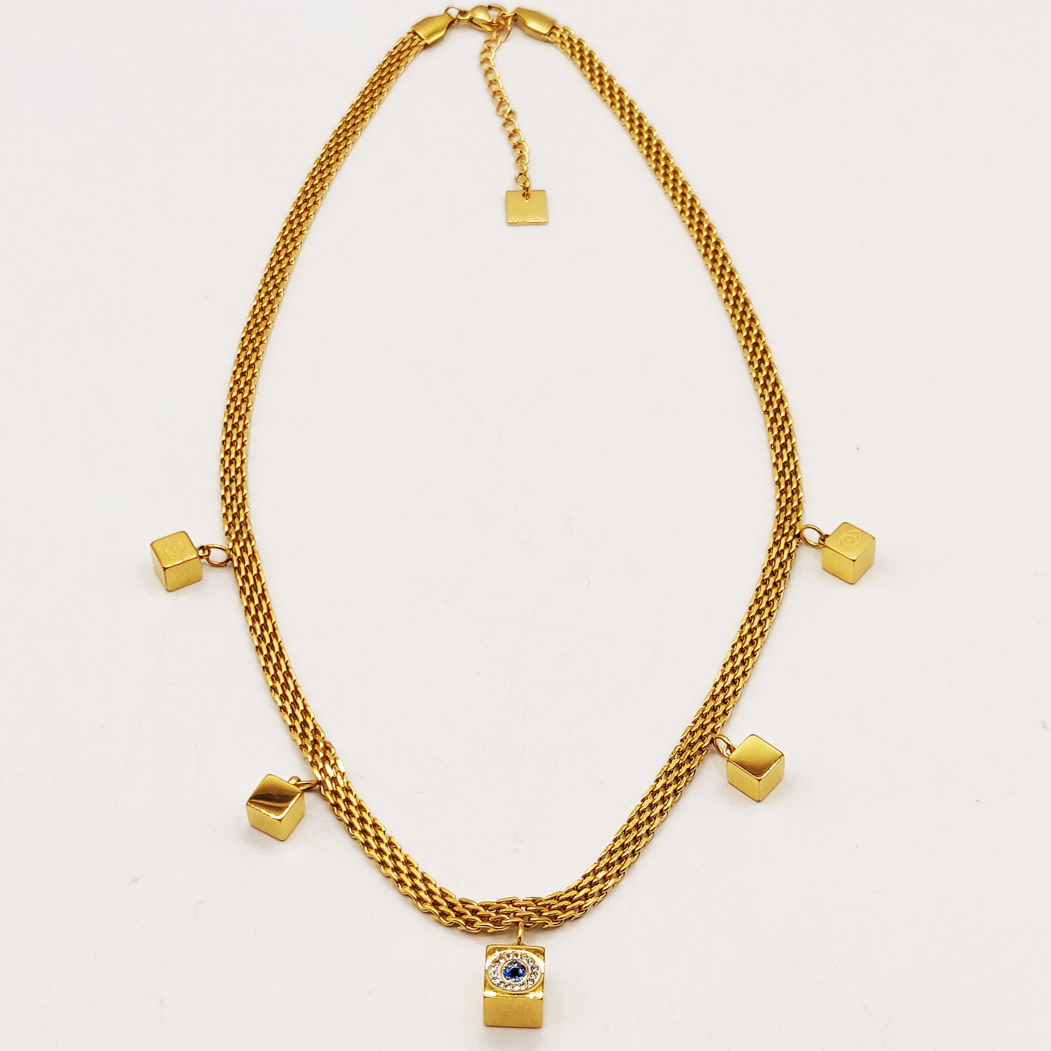 Collier Maille Multi Cubes Oeil Bleu Luxe