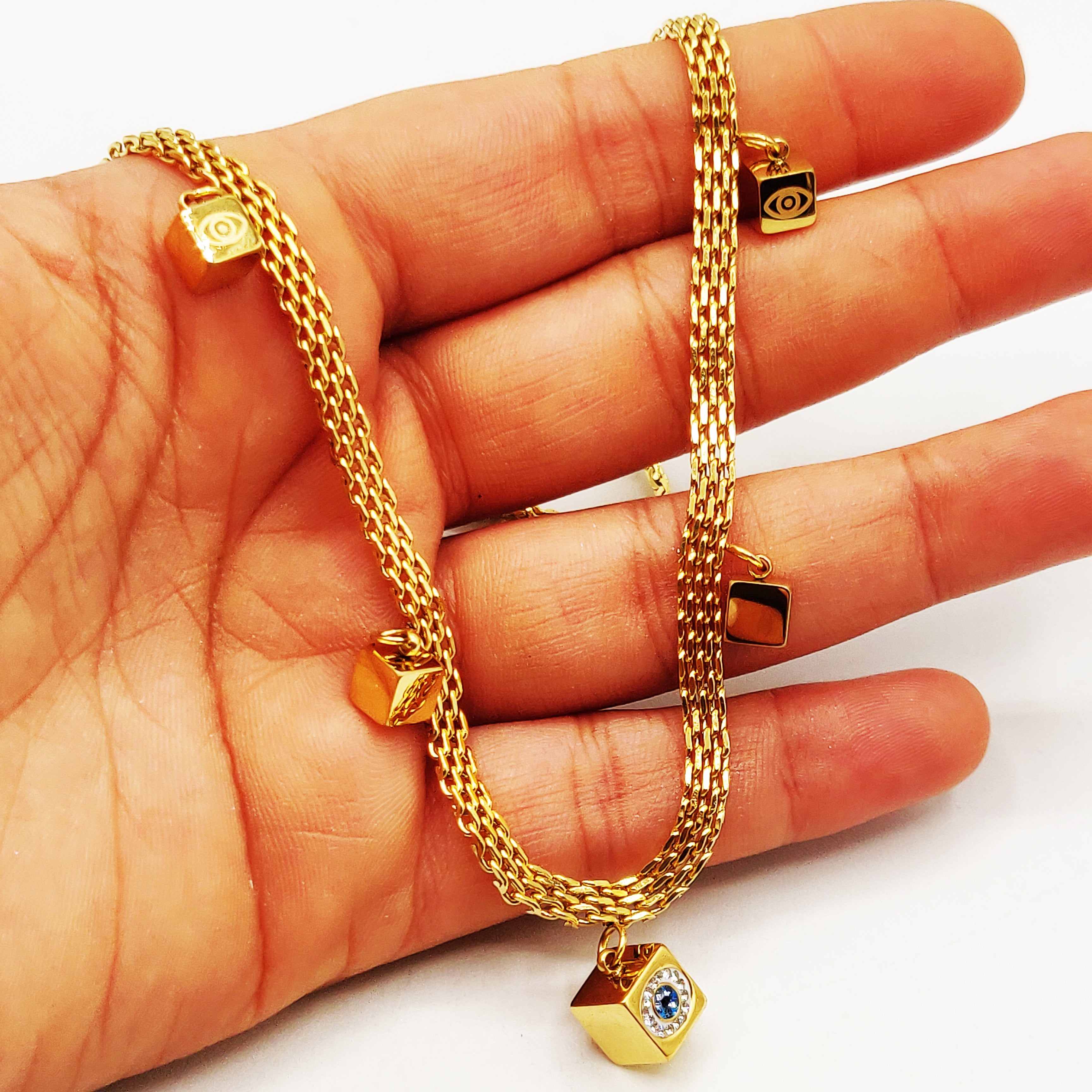 Collier Maille Multi Cubes Oeil Bleu Luxe