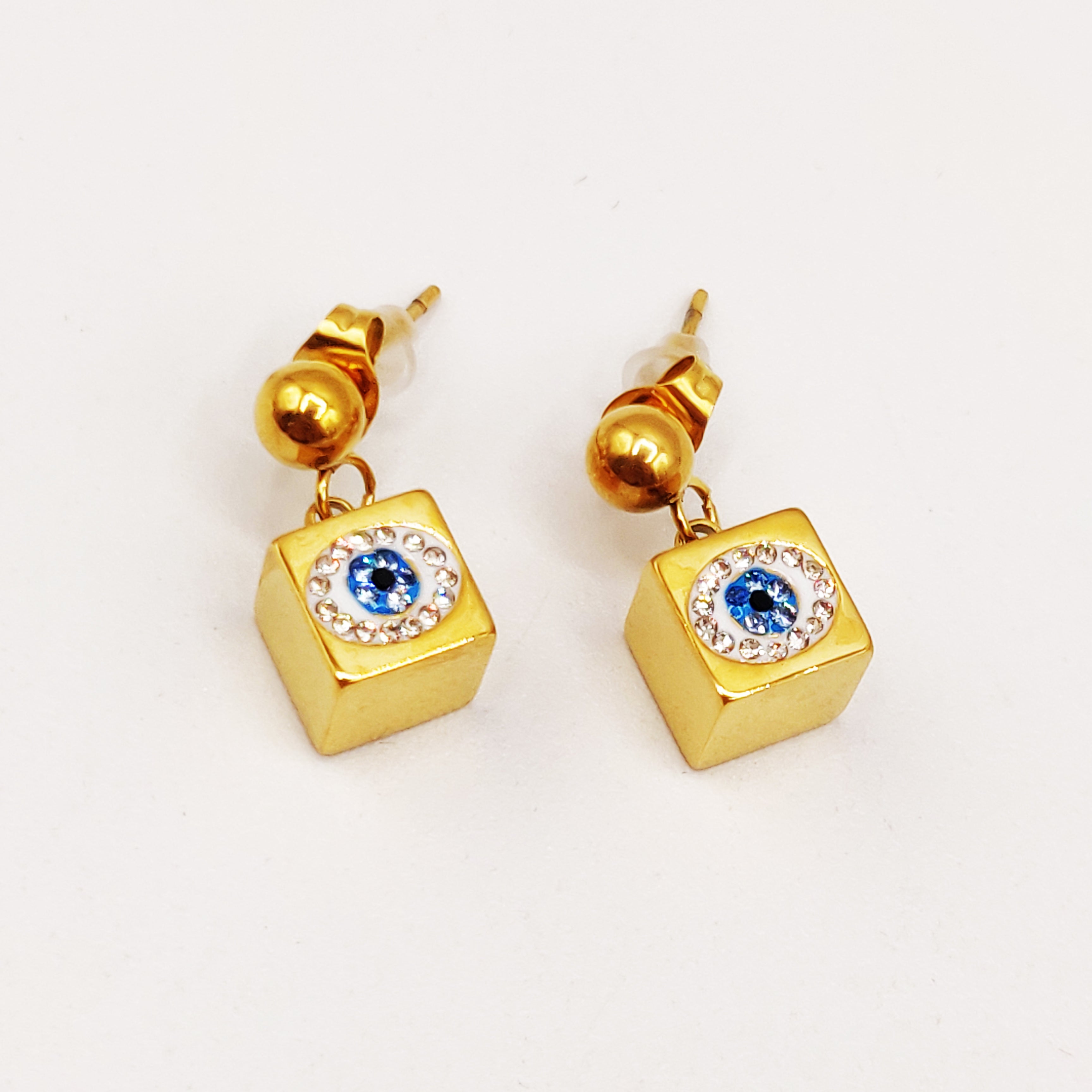 Boucles d'oreilles Maille Multi Cubes Oeil Bleu Luxe