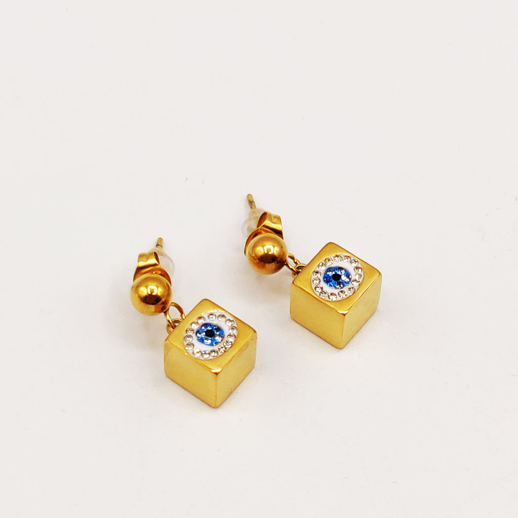 Boucles d'oreilles Maille Multi Cubes Oeil Bleu Luxe