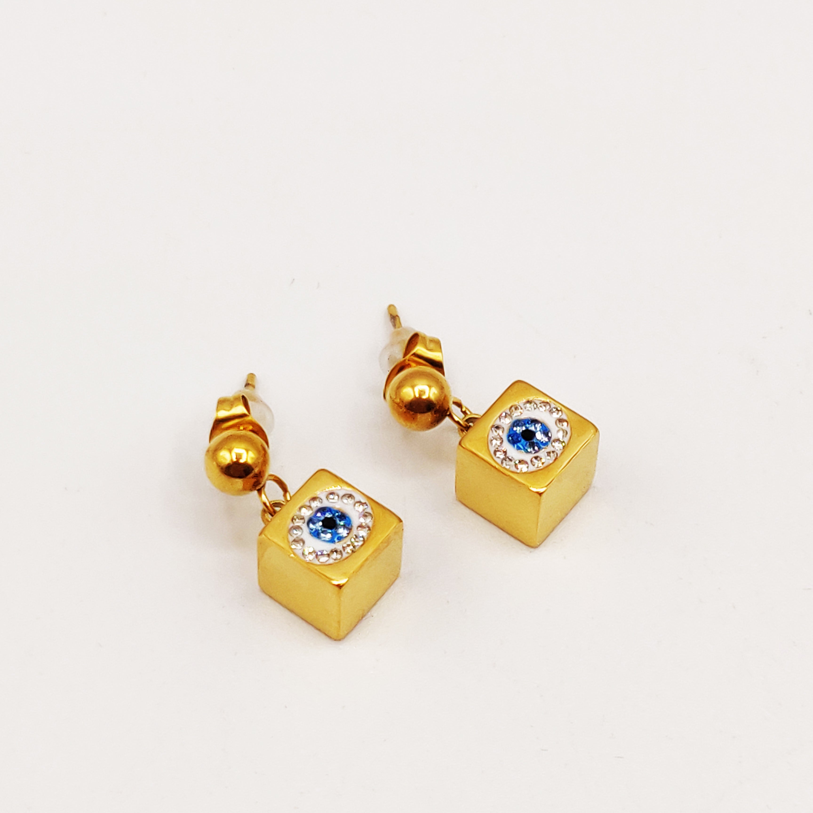 Boucles d'oreilles Maille Multi Cubes Oeil Bleu Luxe