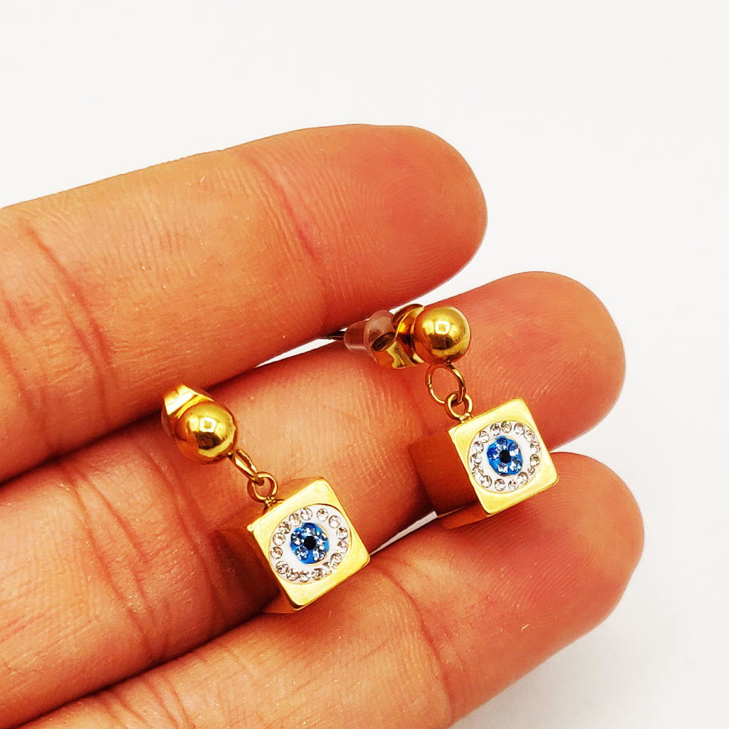 Boucles d'oreilles Maille Multi Cubes Oeil Bleu Luxe