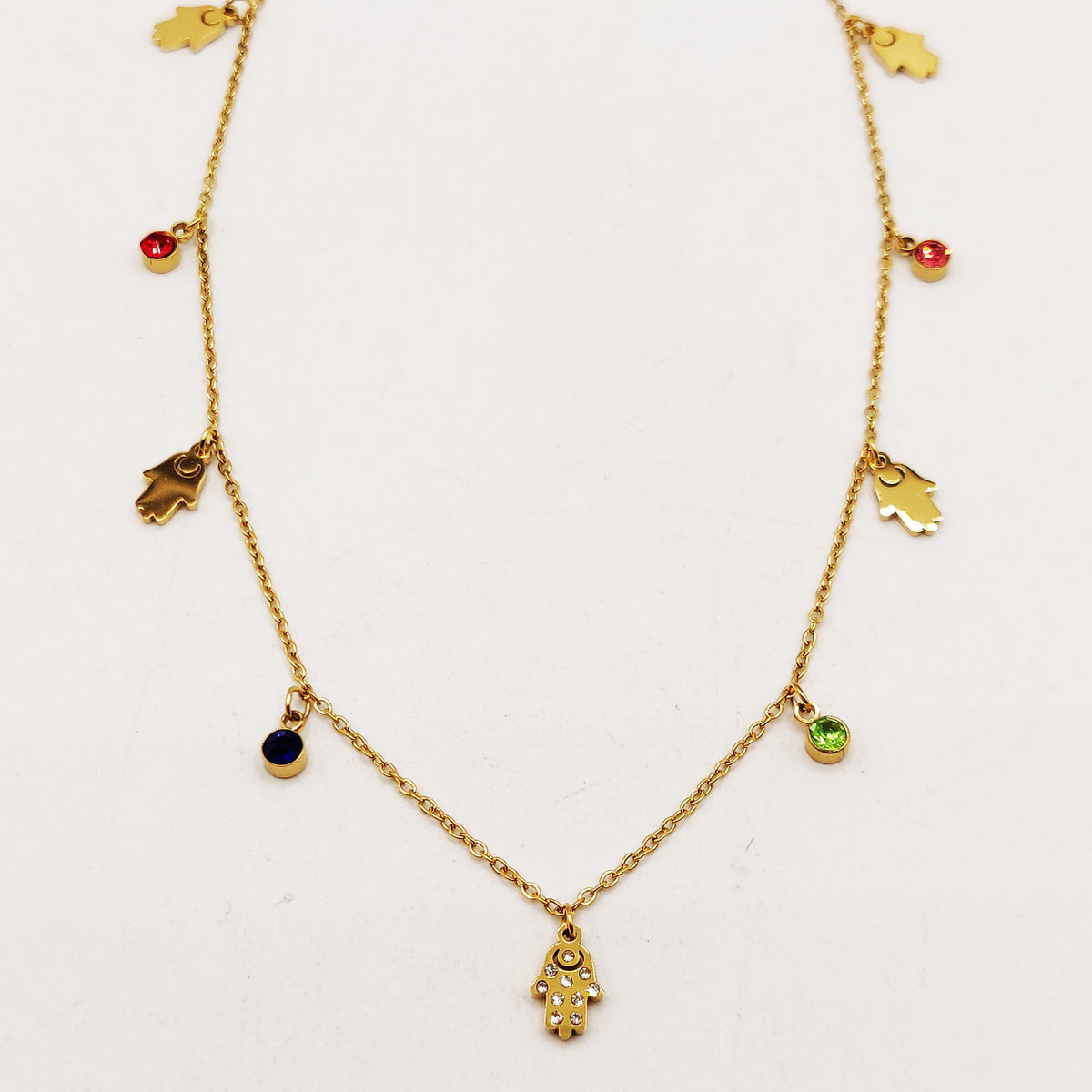 Collier Mains de Fatma et Cristaux Multicolores Luxe