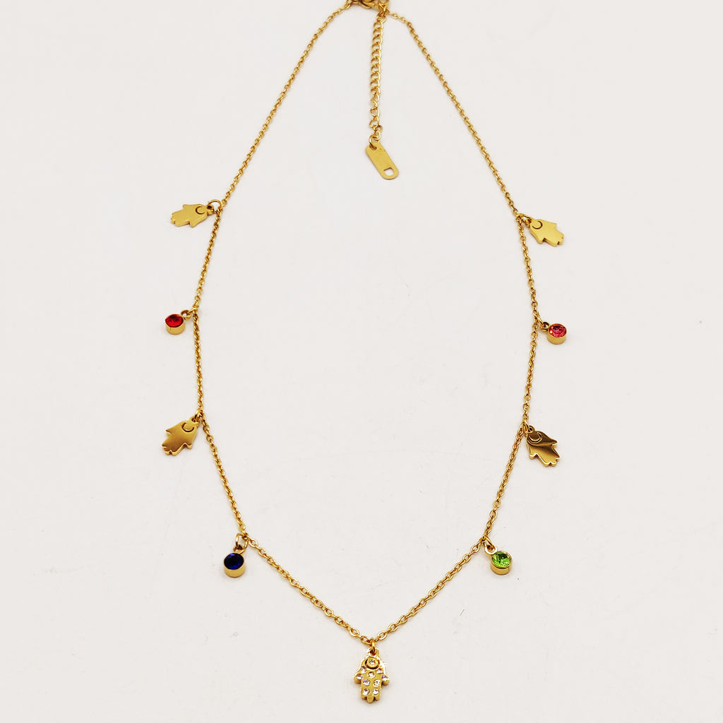 Collier Mains de Fatma et Cristaux Multicolores Luxe