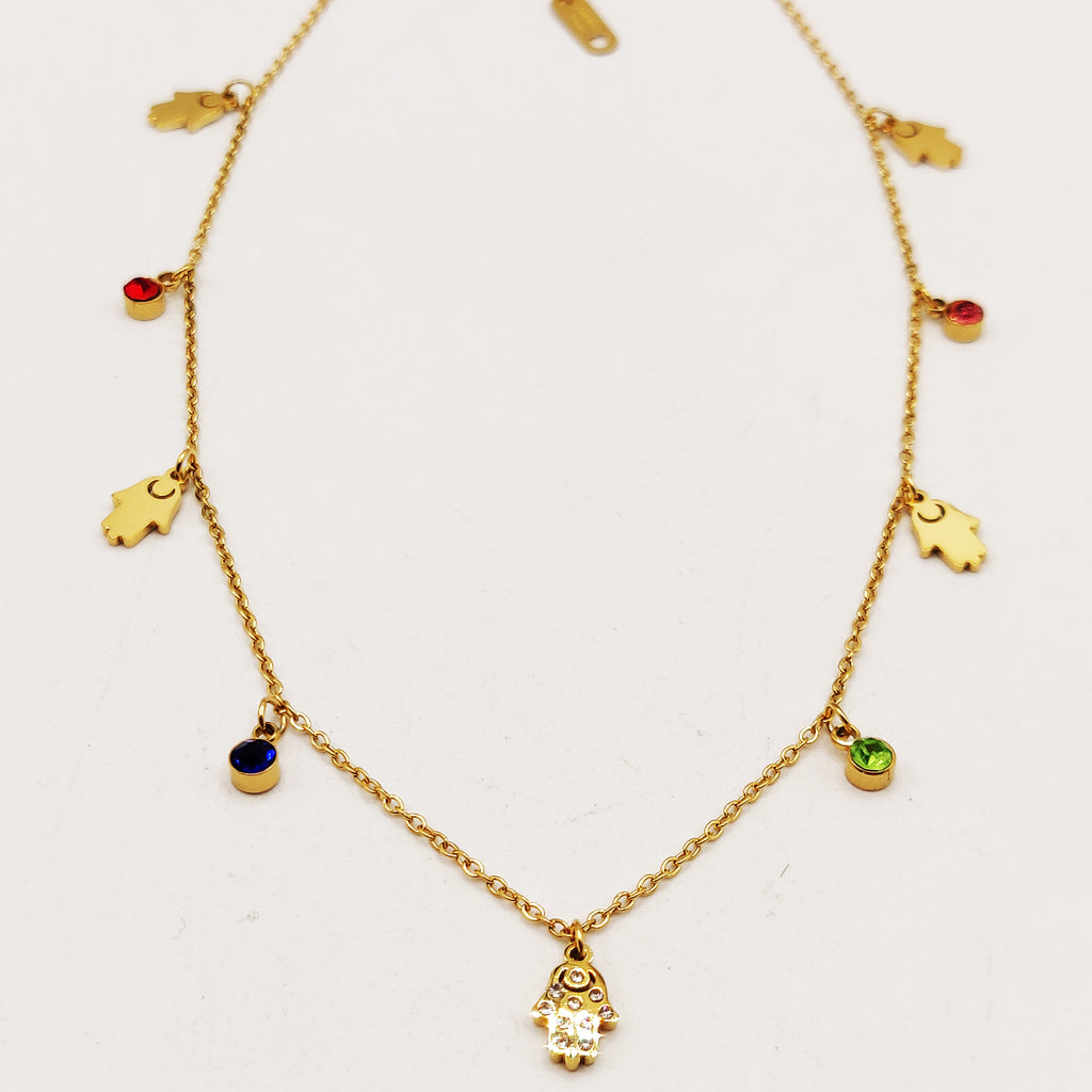 Collier Mains de Fatma et Cristaux Multicolores Luxe