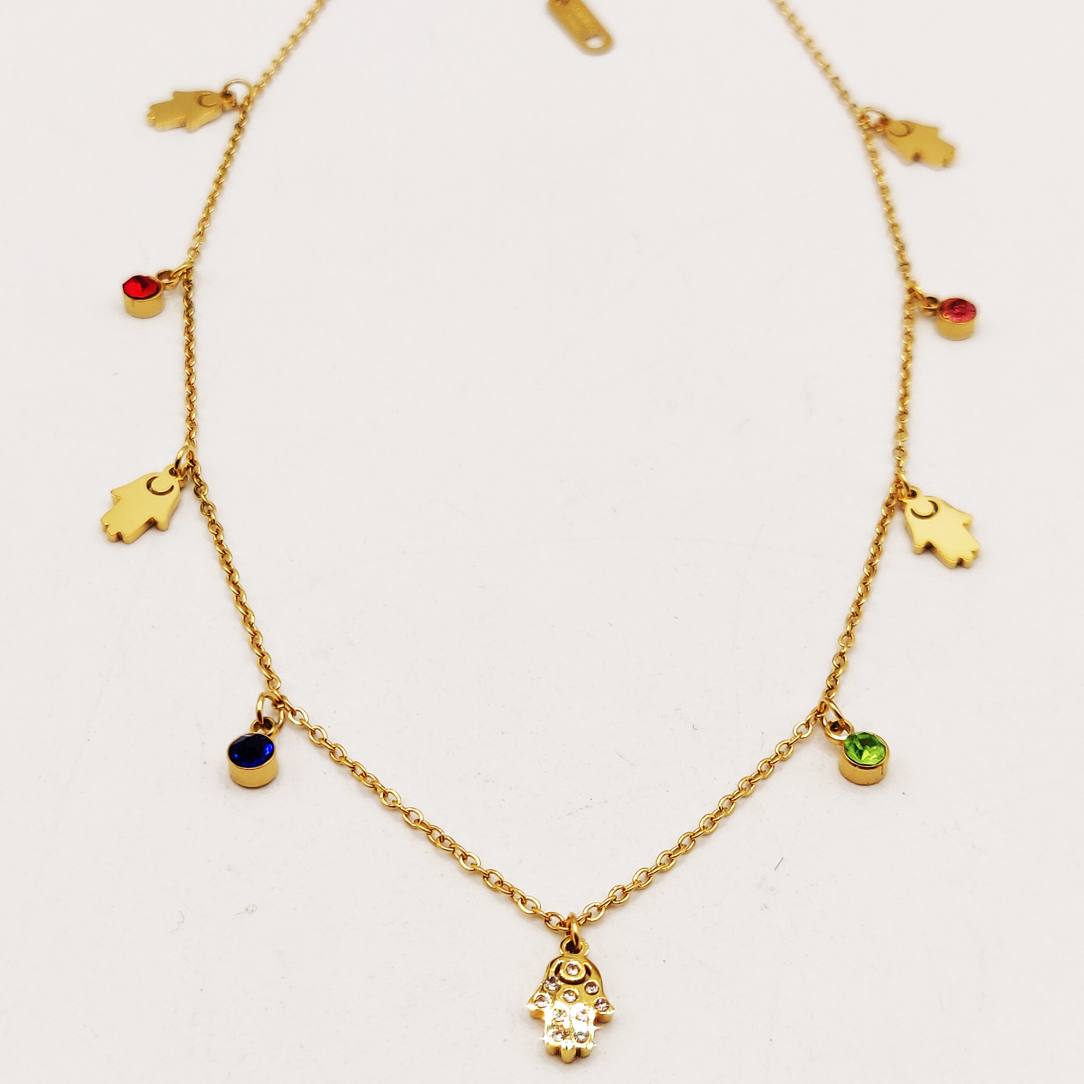 Collier Mains de Fatma et Cristaux Multicolores Luxe