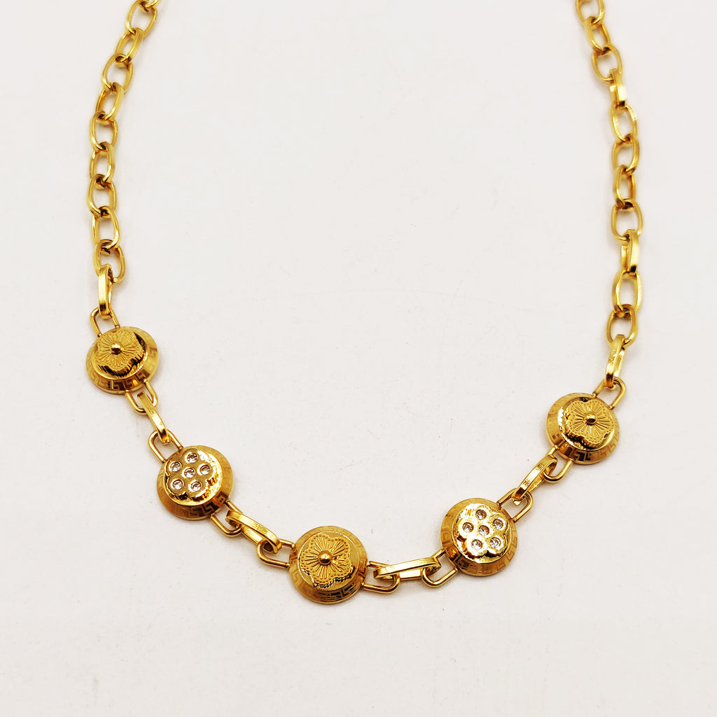 Collier Chaîne Multi Marguerites Dorées et Cristaux