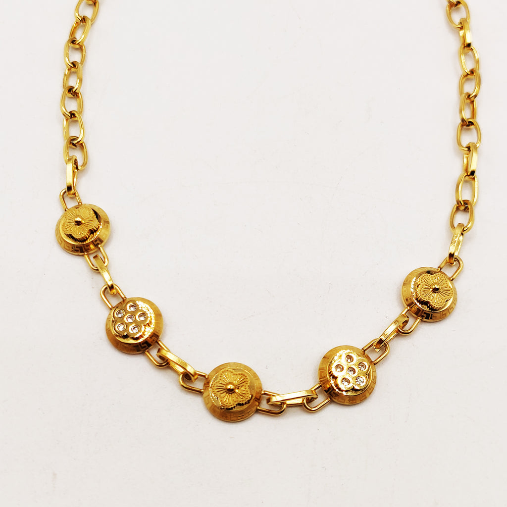 Collier Chaîne Multi Marguerites Dorées et Cristaux