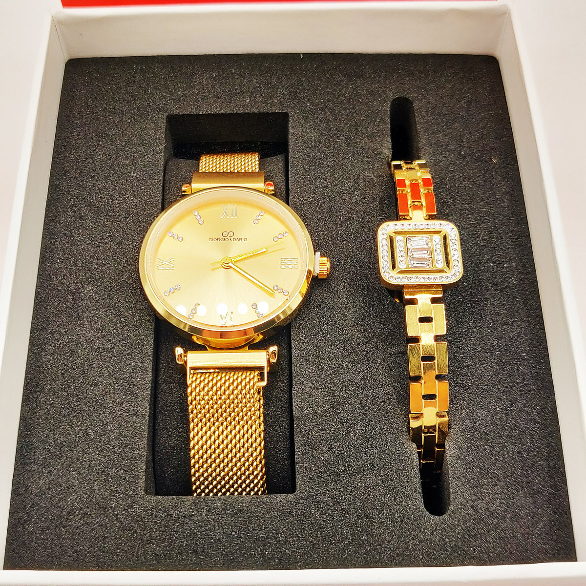 Coffret Montre Giorgio & Dario eu5471 avec Bracelet Rigide Cristal Carré