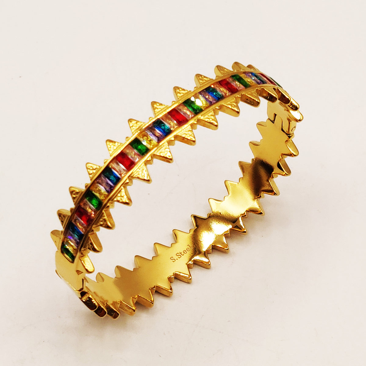 Bracelet Rigide Pointes Cristaux Rectangles Multicolores Luxe