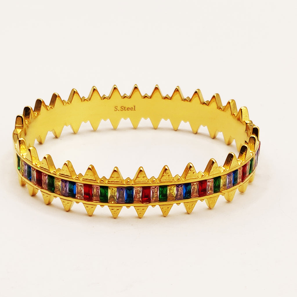Bracelet Rigide Pointes Cristaux Rectangles Multicolores Luxe