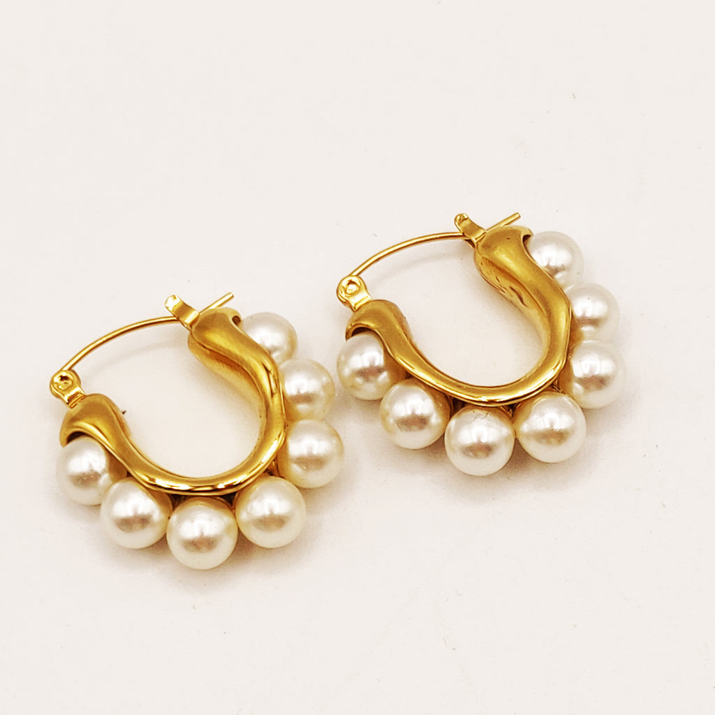 Boucles d'oreilles U Perles d'imitation Blanches