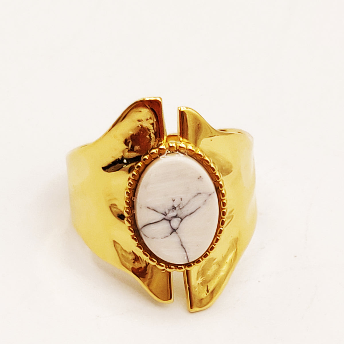 Bague Ovale Blanc Marbré