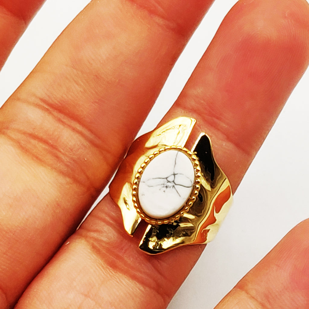 Bague Ovale Blanc Marbré