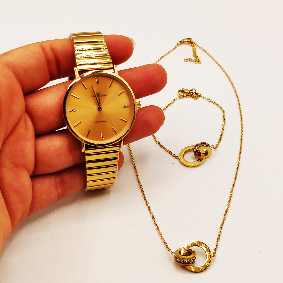 Coffret Montre Giorgio & Dario EU6020 Fond Doré avec Collier et Bracelet Romain Cercle