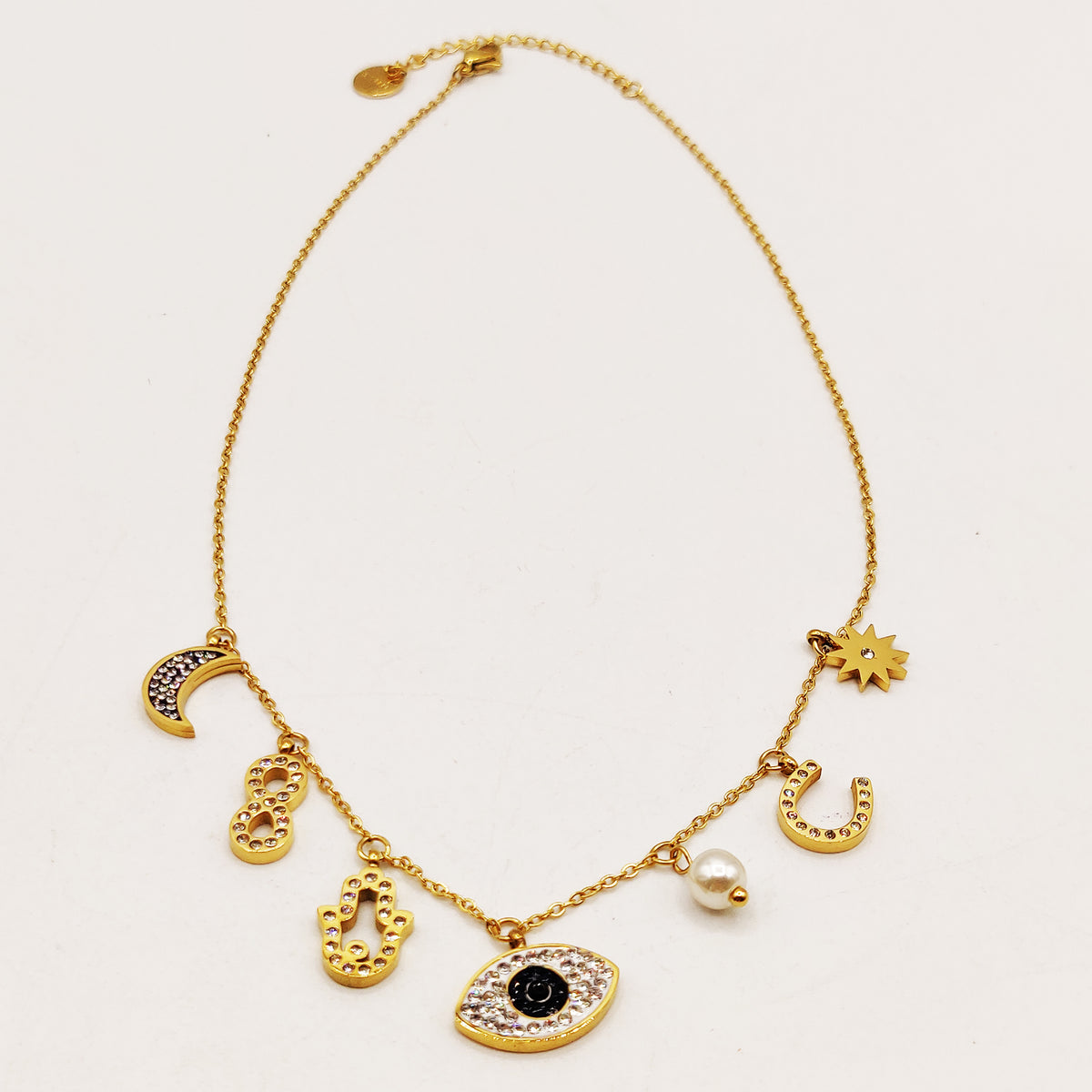 Collier Oeil Noir Multi Pendentifs Cristaux