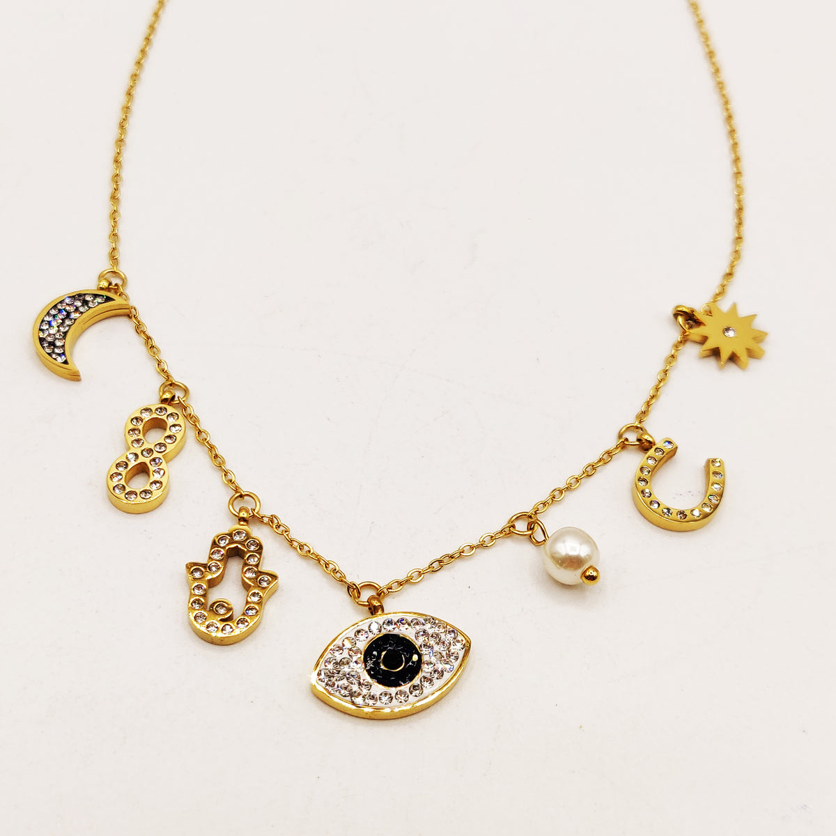 Collier Oeil Noir Multi Pendentifs Cristaux