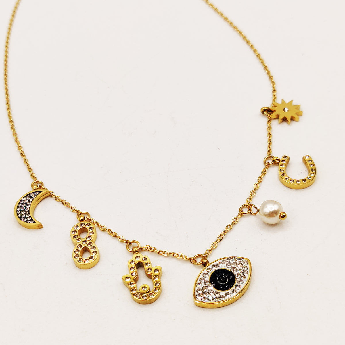 Collier Oeil Noir Multi Pendentifs Cristaux