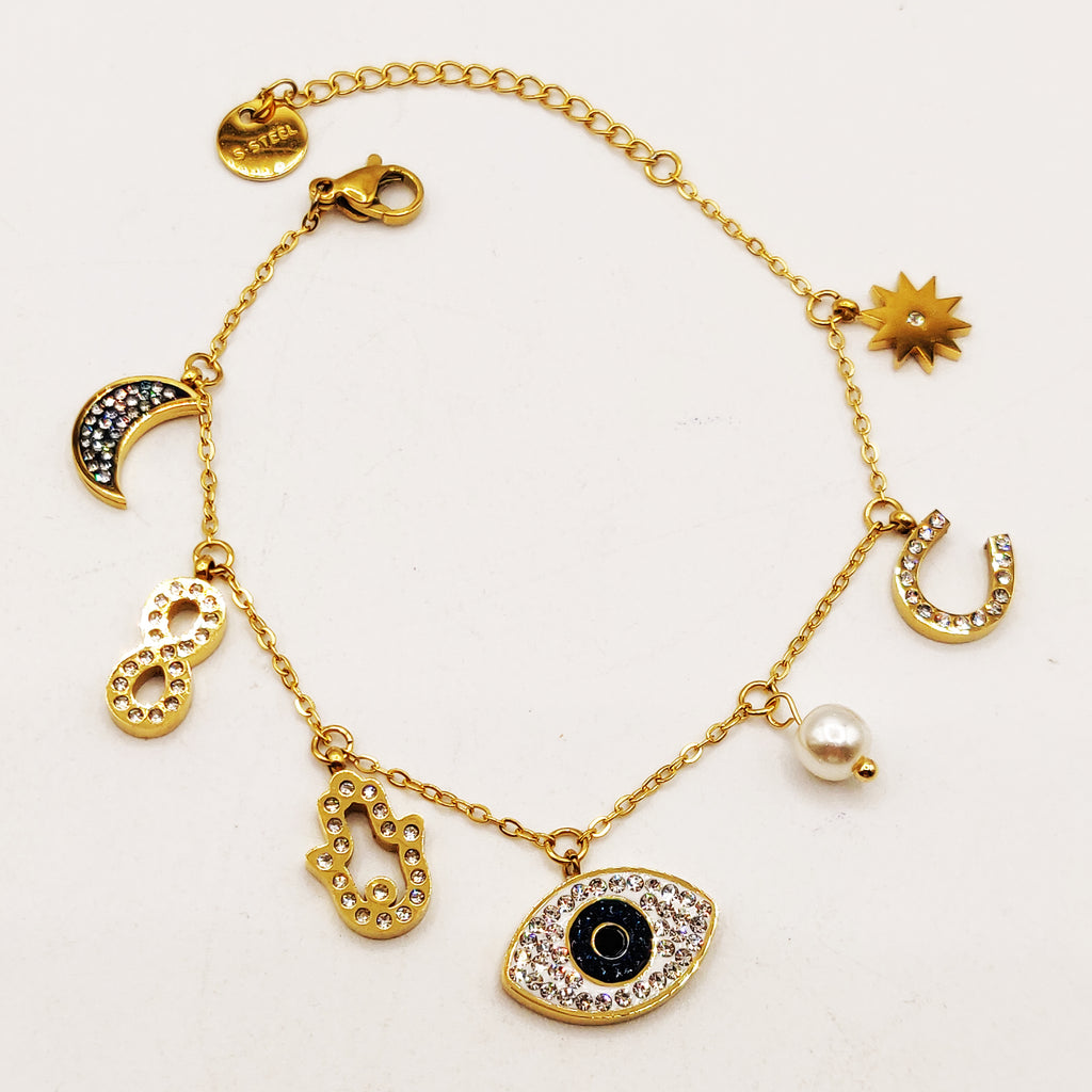 Bracelet Oeil Noir Multi Pendentifs Cristaux