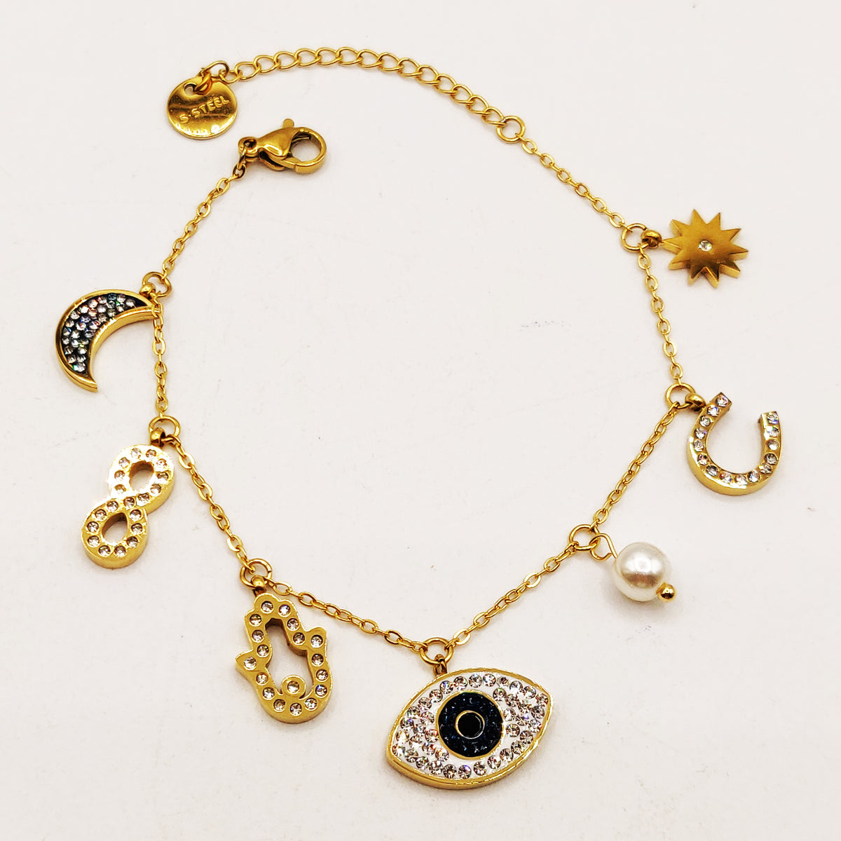 Bracelet Oeil Noir Multi Pendentifs Cristaux