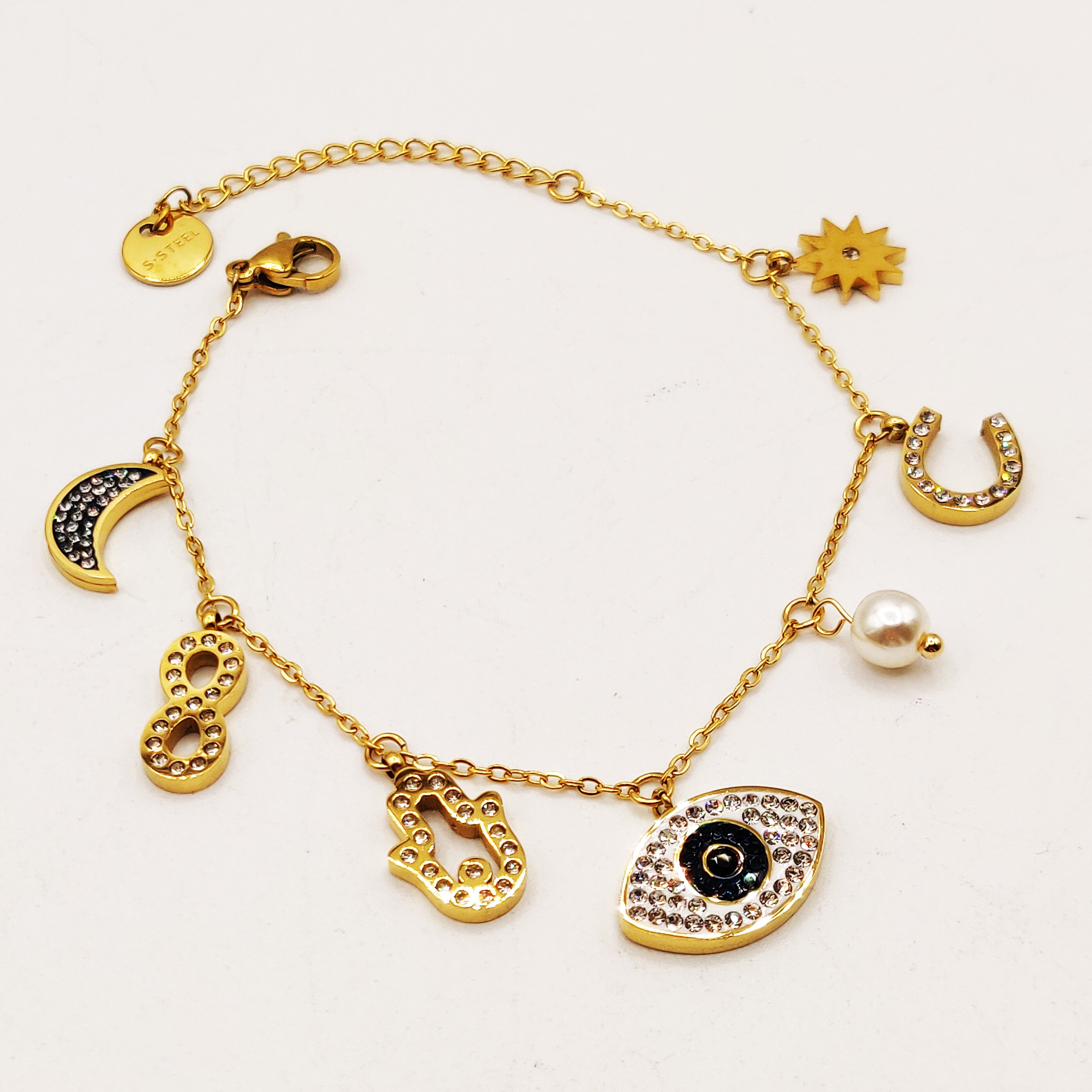 Bracelet Oeil Noir Multi Pendentifs Cristaux