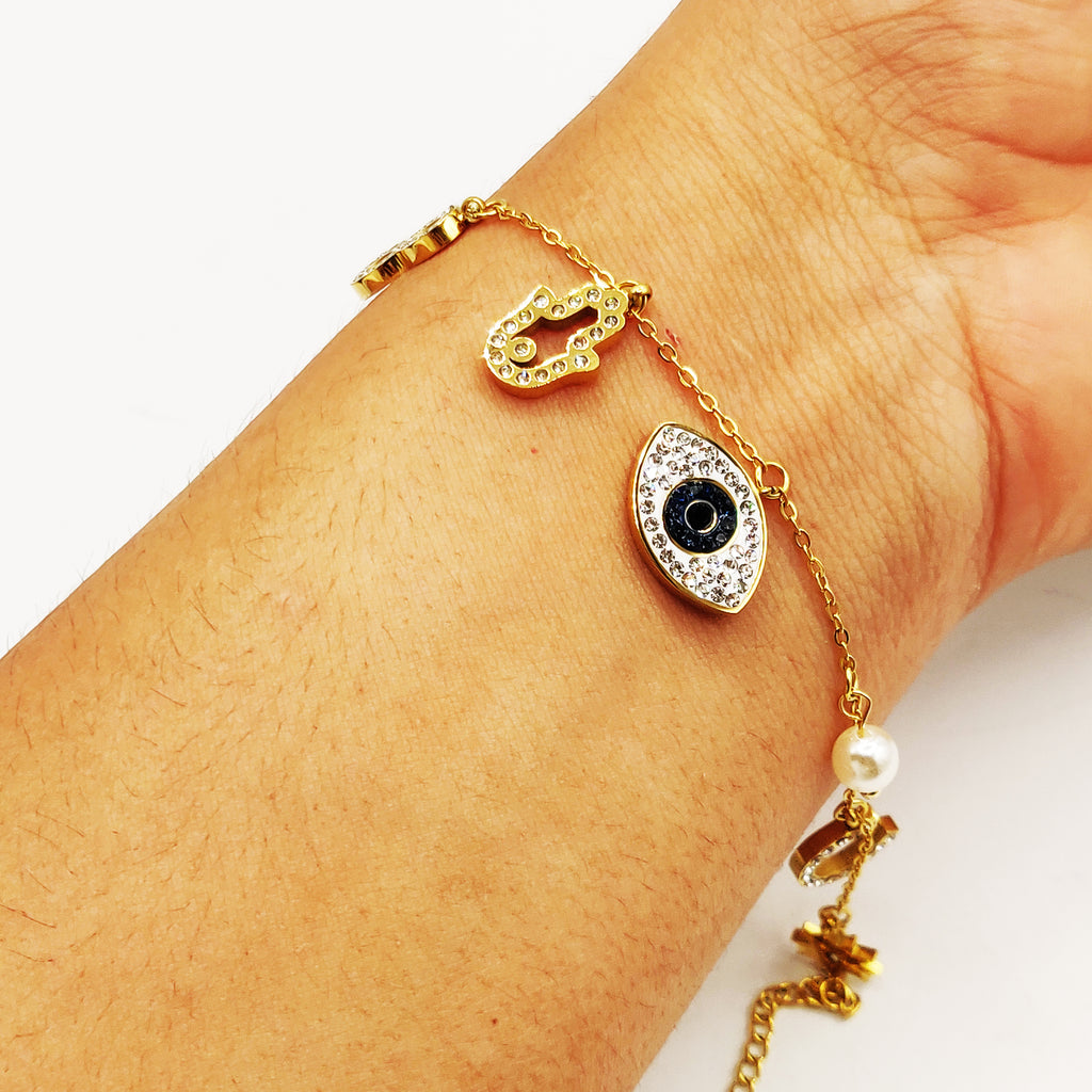 Bracelet Oeil Noir Multi Pendentifs Cristaux