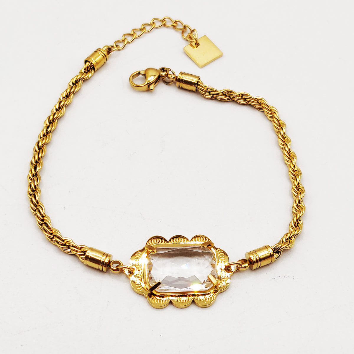 Bracelet Torsade Multi Lignes Grand Cristal Rectangle Luxe