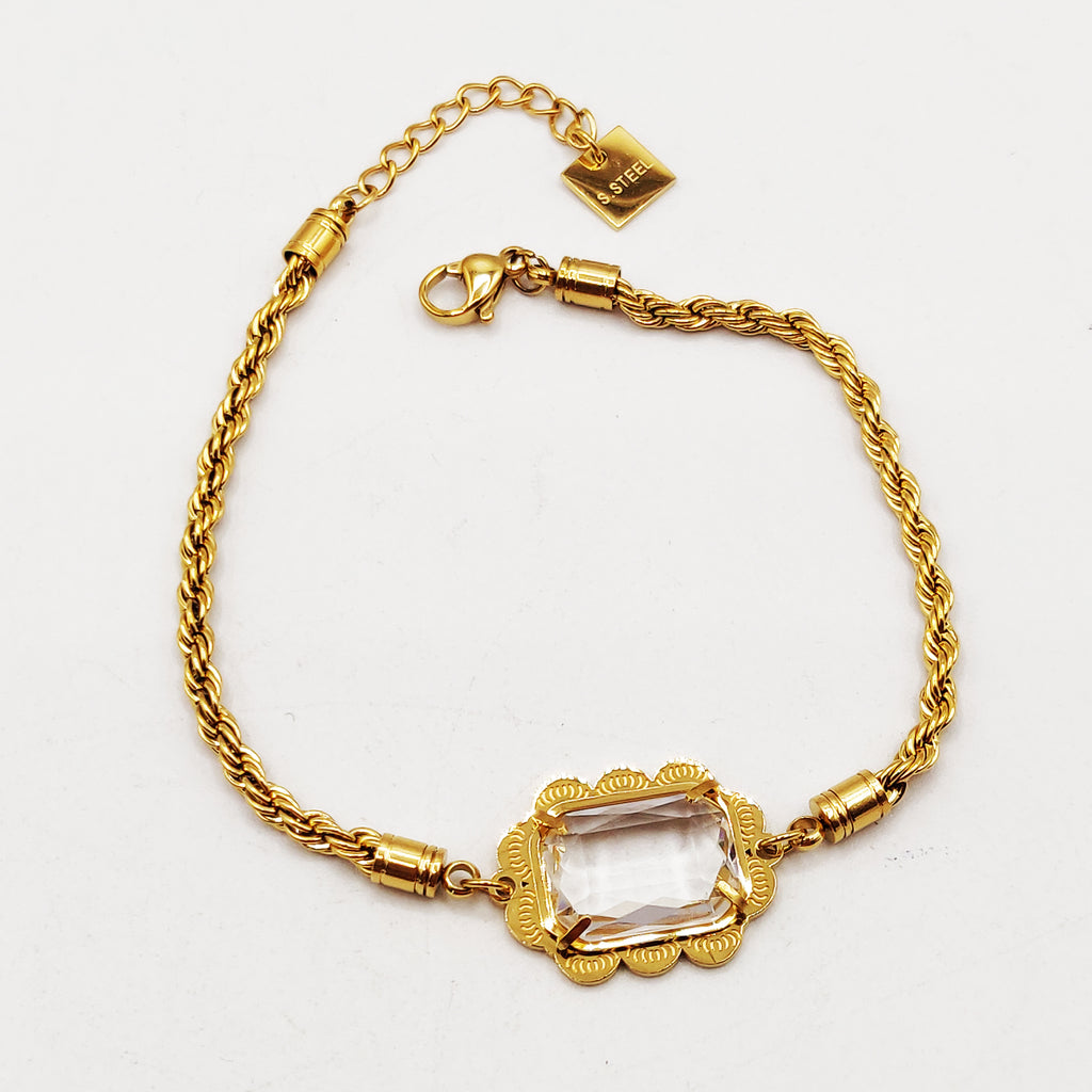 Bracelet Torsade Multi Lignes Grand Cristal Rectangle Luxe