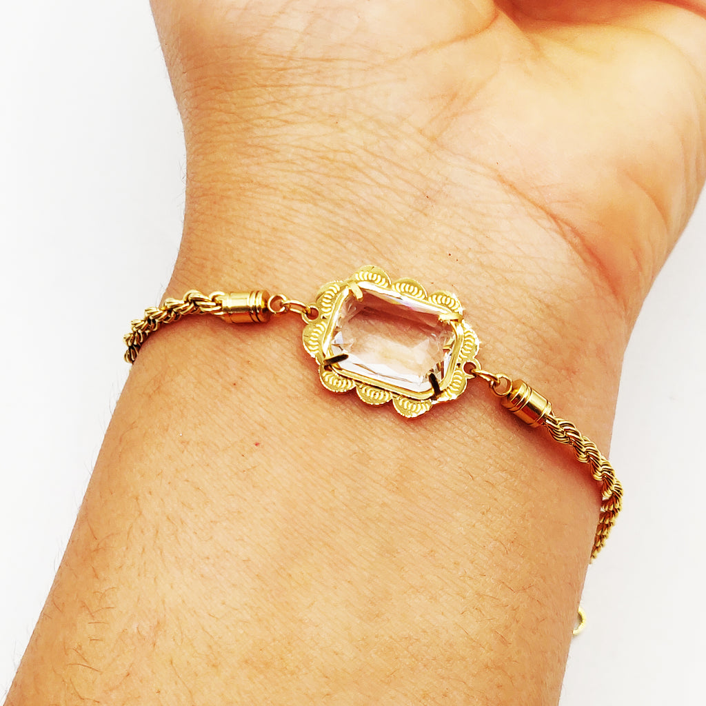 Bracelet Torsade Multi Lignes Grand Cristal Rectangle Luxe