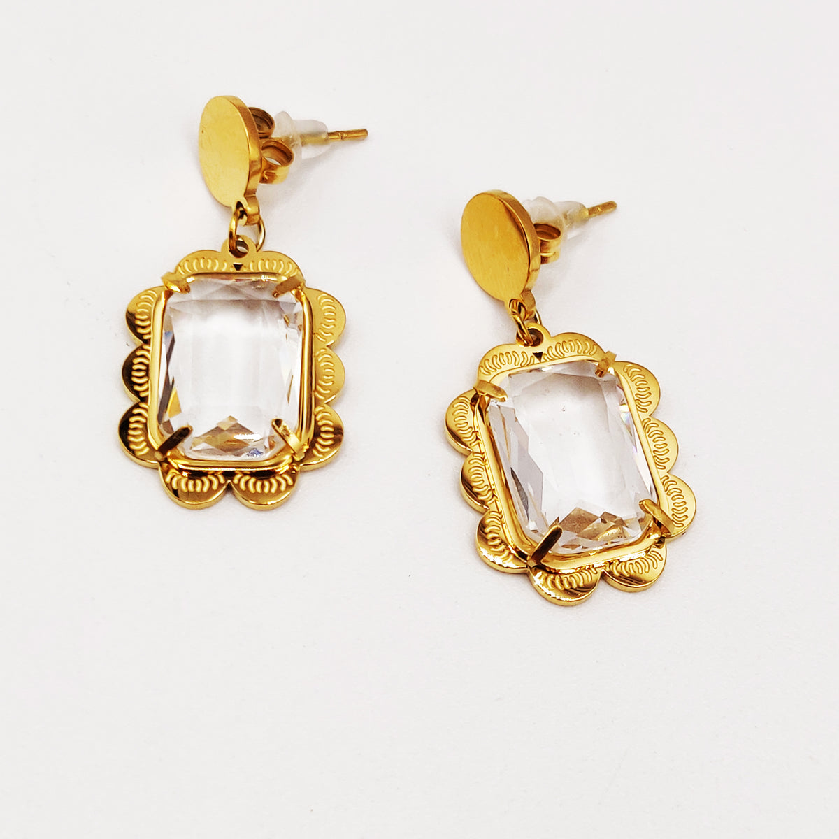 Boucles d'oreilles Torsade Multi Lignes Grand Cristal Rectangle Luxe