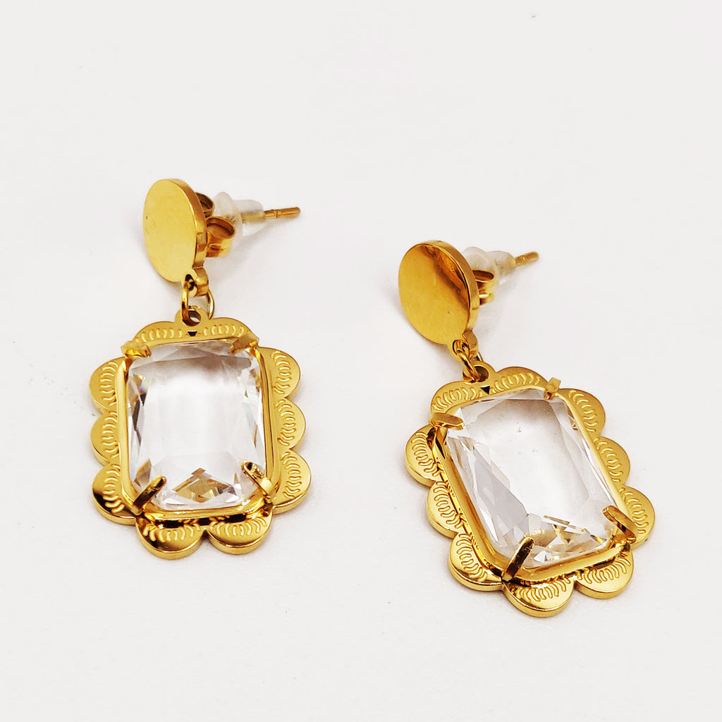 Boucles d'oreilles Torsade Multi Lignes Grand Cristal Rectangle Luxe