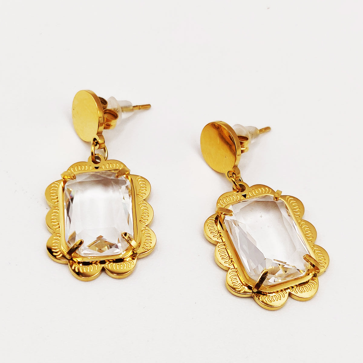 Boucles d'oreilles Torsade Multi Lignes Grand Cristal Rectangle Luxe