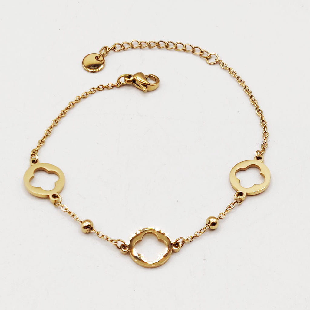 Bracelet Multi Trèfles Creux et Perles d'imitation Dorées
