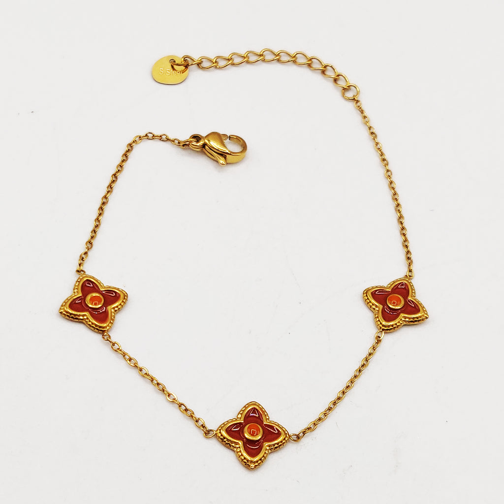 Bracelet Multi Trèfles Marrons Tour Doré Luxe