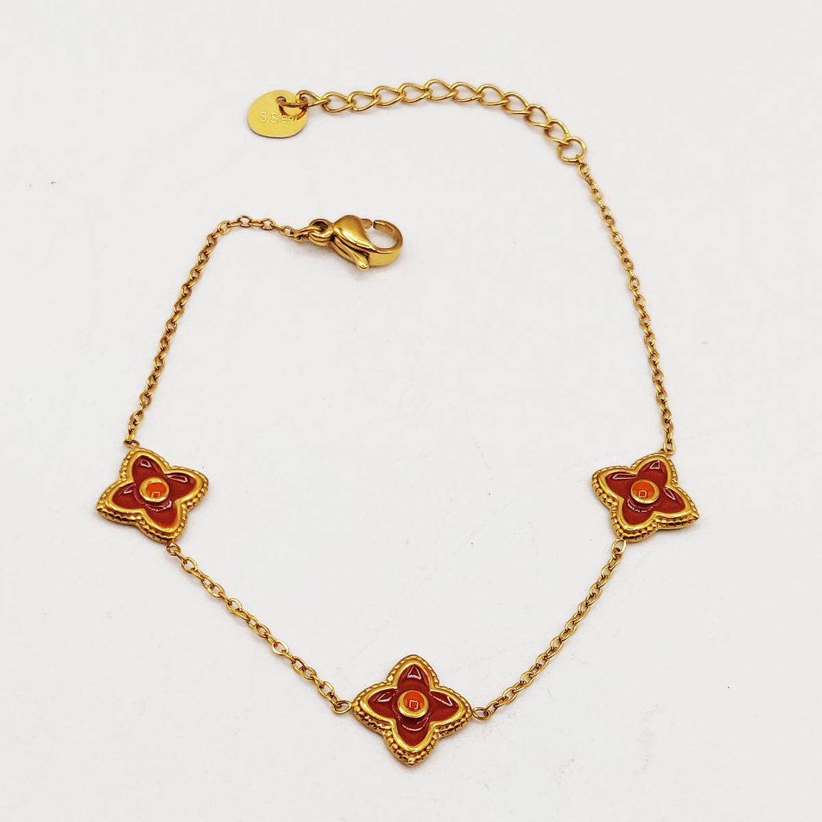 Bracelet Multi Trèfles Marrons Tour Doré Luxe