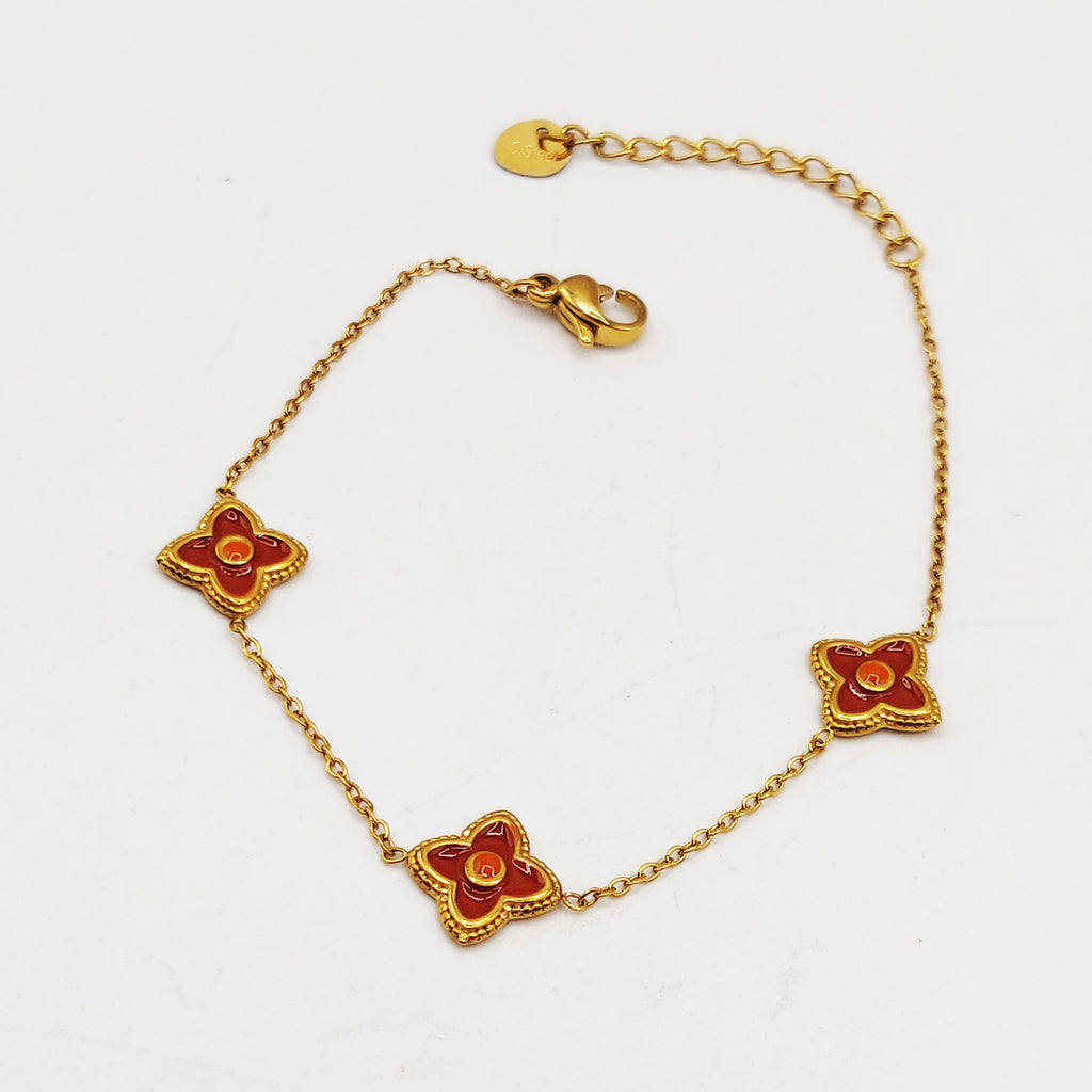 Bracelet Multi Trèfles Marrons Tour Doré Luxe