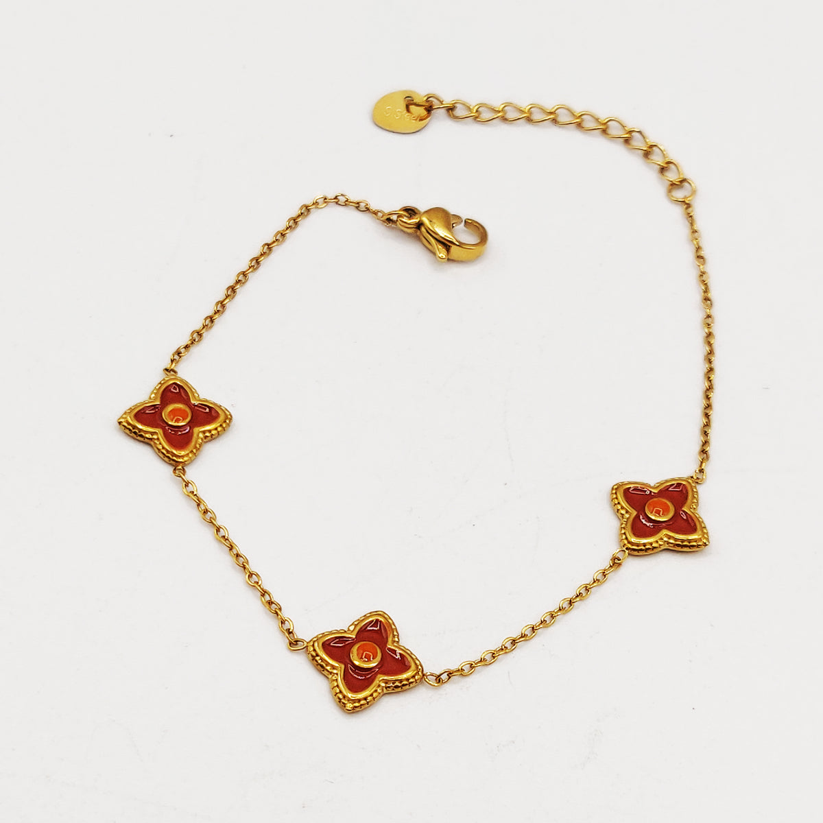 Bracelet Multi Trèfles Marrons Tour Doré Luxe