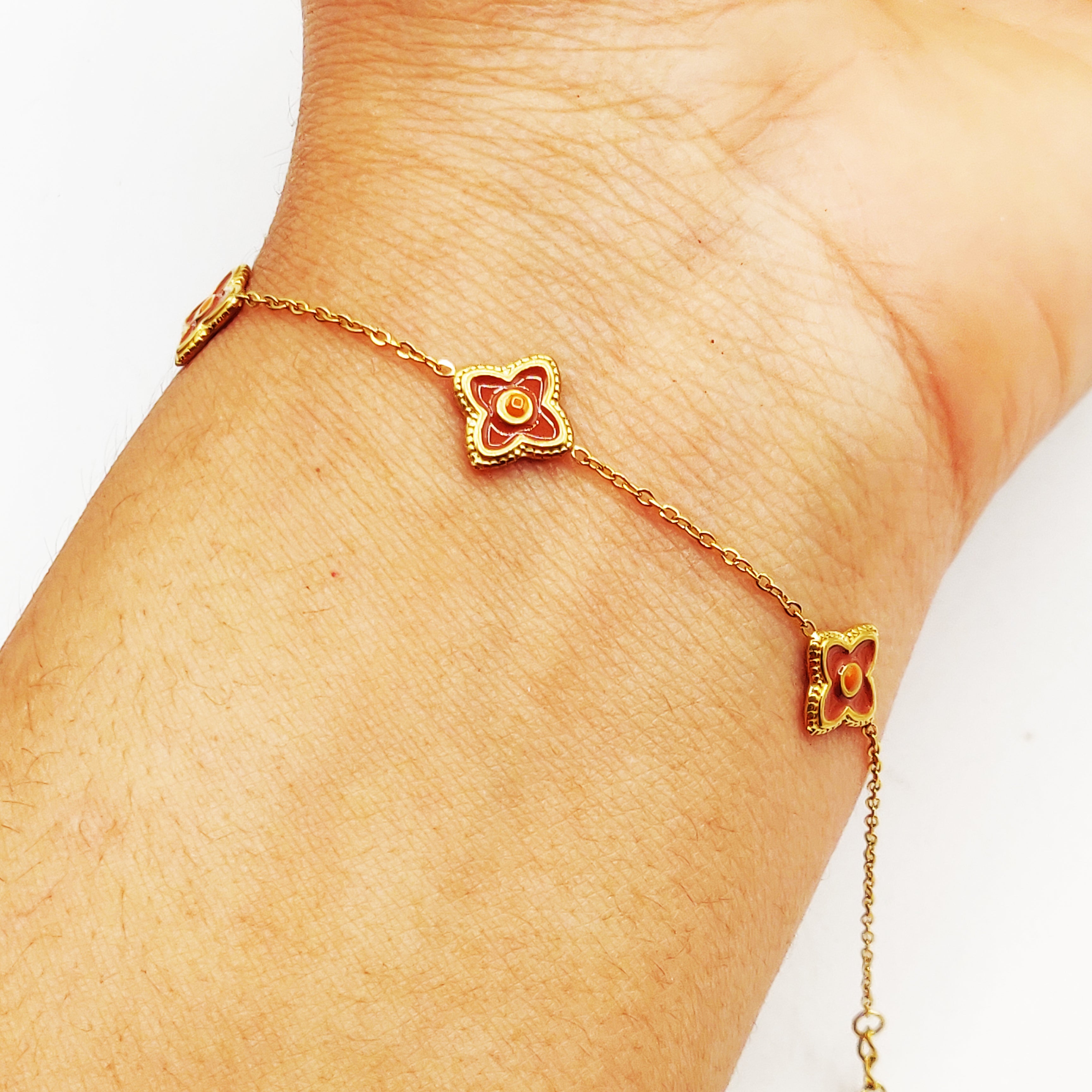 Bracelet Multi Trèfles Marrons Tour Doré Luxe